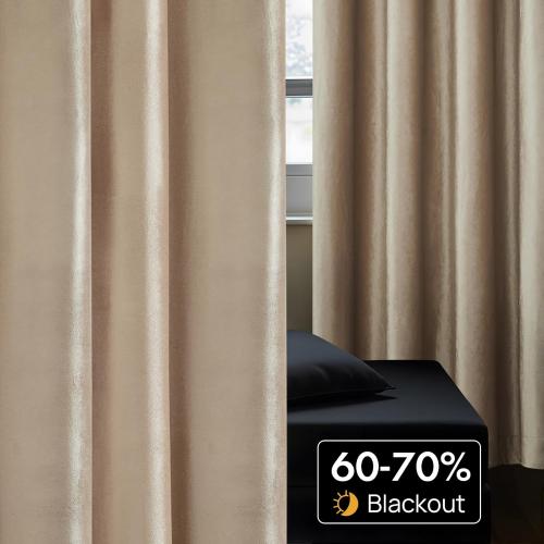 BULBUL Champagne Velvet Curtains Beige Luxury Elegant Living Room Curtain - Modern Thermal Insulated Soundproof Privacy Room Darkening Floor to Ceiling Soft Drapes for Bedroom