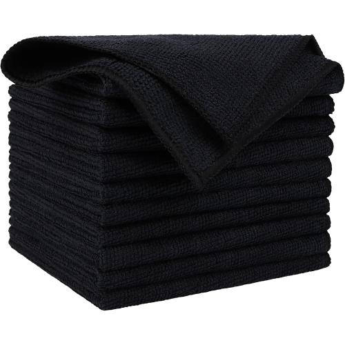 AIDEA Microfiber Cleaning Cloth Black 10PK, Microfiber Towels for Cars, Premium Wash Cloths, Dusting Cloth Lint Free Cleaning Rags for SUVs, House, Kitchen, Window, Cleaning Supplies12×12