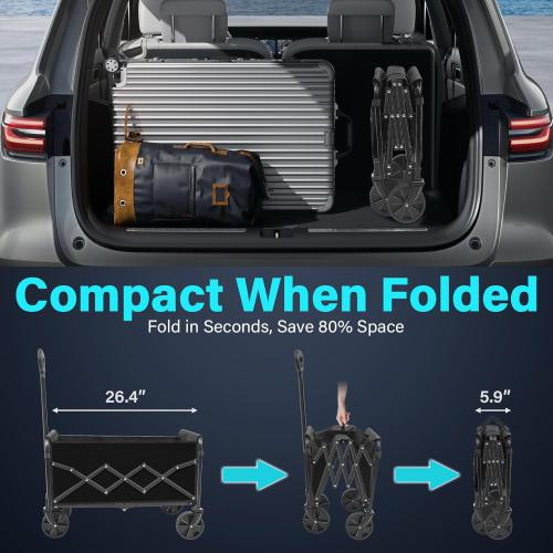 Wagons Carts Foldable, Collapsible Wagon with Wheels — Foldable Wagon for Groceries,Picnic,Beach,Camping, Small Hauls, Apartment Moving Storage, Portable Utility Folding Wagon Cart, ,Jet Black