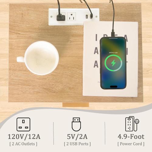 Wood Nightstand with Charging Station, Bedside Table with Fluted Drawers and Outlet, Boho Night Stand for Bedroom, Living Room, Office (Rustic Walnut)