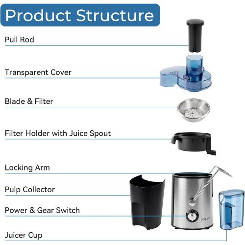 Juicer Machine, 800W Centrifugal Juicer for Whole Fruits and Vegetables,3 Inch Wide Feed Chute, Easy to Clean, Silver