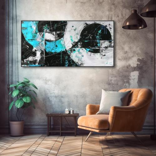 Wall Art Abstract Canvas Painting Black Blue Wall Decor Modern Artwork for Living Room Bedroom Dining Room Home Office Decor Large Framed Ready to Hang 24x48