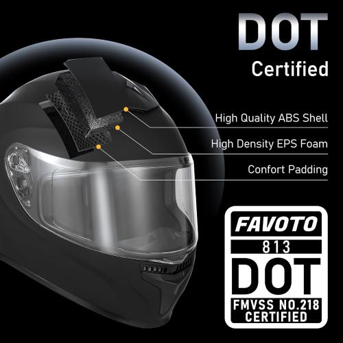 Favoto Full Face Motorcycle Helmet with 2 Visors and Anti-Fog Film, DOT Approved Street Bike Helmet for Adult Men Women Matte Black Size Large
