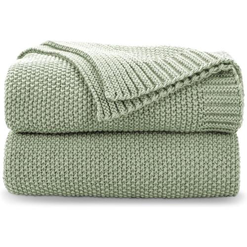 CozeCube Sage Green Throw Blanket for Couch, Soft Cozy Cable Knit Throw for Bed Sofa Living Room, Lightweight Warm Decorative Farmhouse Christmas Blanket, 50x60, Sage Green