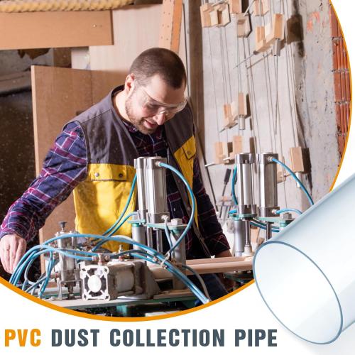 2 Sets Size Large  Dust Collection Clear PVC Pipe  Long Rigid Clear Tube with Rigid Strap Clamp Heavy Duty Unbreakable Plastic Pipe Stainless Steel U Bracket for Dust Collection