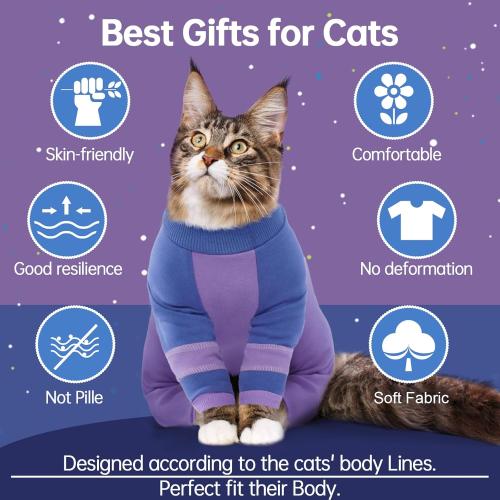 Sticky Hair Cat Clothes, Four-Leg Long Sleeve Cat Pajamas, Prevent Fur Shedding Kitten Onesie Shirts, Surgery Recovery Suit for Male Female, Wound Protection & Preventing Licking