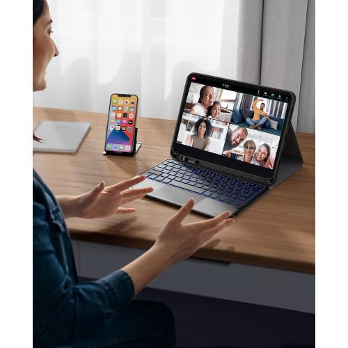 Color Black for iPad Air 11 Inch Case with Keyboard M3/M2 (2025/2024), 7-Color Backlight, Multi-Touch Trackpad, 2 Wireless Channels, for iPad Pro 11 (4th/3rd/2nd/1st Gen) & iPad Air 5th & 4th Gen, Black