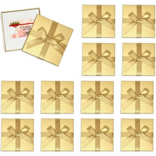 Fullhawl 12 Pcs Christmas Gift Card Holder Boxes with Bow Xmas Greeting Card Present Wrap Boxes Money Holders Party Favor Decor for Wedding Xmas Party Supplies Decorations(Golden)