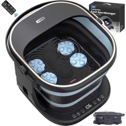 Puboo Collapsible Foot Spa Bath Massager with Heat, 95-115°F Precise Temp Control, Motorized Massage Rollers, Heated Foot Bath Soak Tub, Fits up to US Men’s Size 11 / Women’s Size 12.5