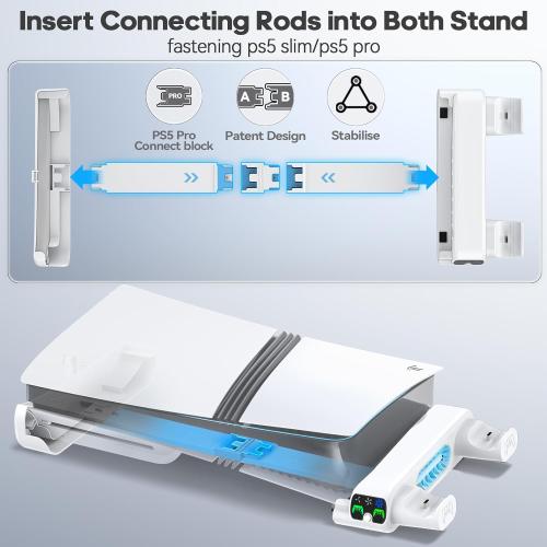 Tokluck PS5 Slim/Pro Horizontal Cooling Stand for Disc & Digital, Dual Controller Charger with 3-Level Cooling Fan, PS5 Stand for Pro & Slim Console (NOT Fit 2020 Regular Version)