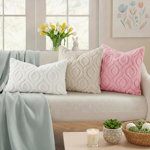 decorUhome Cozy Textured Throw Pillow Covers 18x18 Inch Set of 2, Soft Plush Faux Wool Beige Accent Couch Pillow Covers for Modern Farmhouse Sofa Bed Living Room