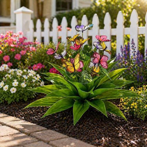 TOMBABY Artificial Agave Plants,30-inch Large UV Resistant Fake Succulents for Indoor/Outdoor Decor, Realistic Faux Agave Plant for Garden, Patio, Home Office (1, Butterfly)