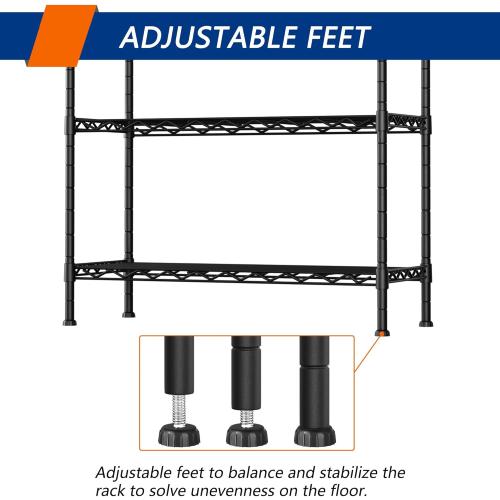 Soywey 4-Shelf Adjustable Heavy Duty Storage Shelving Unit, Metal Organizer Wire Rack for Laundry Bathroom Kitchen Pantry Closet, Black