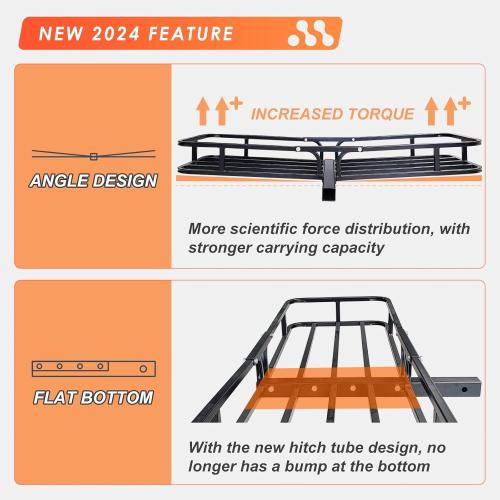 MeeFar Hitch Mount Cargo Carrier Basket 53 x19 x 5 Waterproof Cargo Bag (51 x17x 18), Hauling Weight Capacity of 500 Lbs fit on 2 Inch Receiver with Hitch Stabilizer,Net and Straps