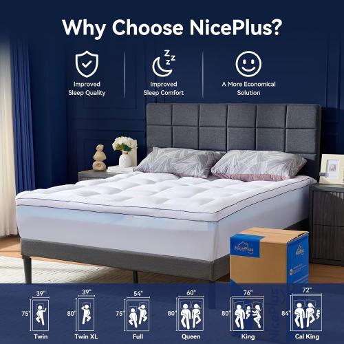 King Size Dual Layer 4 Inch Memory Foam Mattress Topper, 2 Inch Cooling Gel Memory Foam and 2 Inch Soft Pillow Top Mattress Pad Cover for Back Pain Relief, with Elastic 21 Deep Pocket