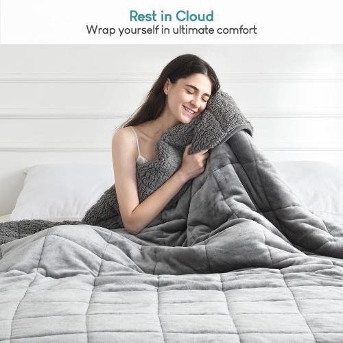Cottonblue Sherpa Fleece Weighted Blanket 12lbs, Sherpa Flannel Cozy Plush Bed Blanket, Fuzzy Bedding Blankets Throw, Minky Soft Blanket for Sofa Bed, 48 x 72 inches,Grey