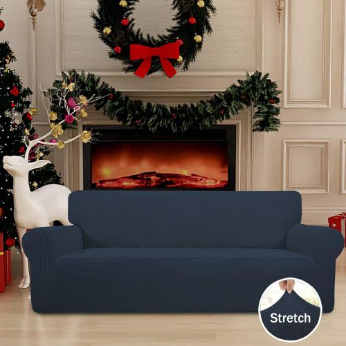 Easy-Going Stretch Couch Covers for Sofa Washable Large Dark Blue | 1-Piece Sofa Covers for 3 Cushion Couch Furniture Protector Couch Slipcover Soft with Bottom for Kids Pets
