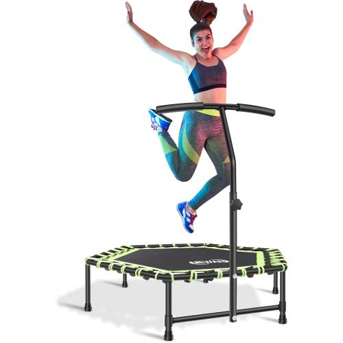 Newan 45' Fitness Trampoline with Adjustable Handle Bar, Silent Trampoline Bungee Rebounder Jumping Cardio Trainer Workout for Adults - Mini Trampoline Max Limit 330 lbs