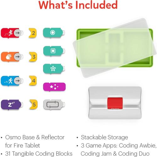 Osmo Coding Kit, Ages 5-10 , Coding for Kids, Learn to Code, STEM, Fire | Includes Osmo Fire Tablet base   3 games teaching real coding logic, sequencing & problem-solving through puzzle play