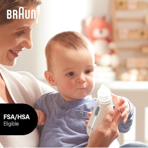 Braun Electric Nasal Aspirator - Mucus Remover, Blocked Nose Relief for Newborn, Baby and Toddler, Electric Suction Power, 2 Suction Levels, 2 Nose Tip Sizes, Dishwasher Safe, FSA and HSA Eligible