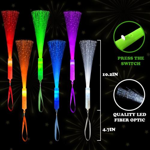 6 Pack Glow Sticks Toys Party Favors Supplies for Kids, Light Up Camping Essentials Games Fiber Optic Wand Sparklers Fireworks for Toddlers, Neon Accessories Decorations for Basket, Wedding, Birthday