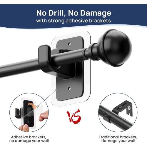 ENJOYBASICS Curtain Rods No Drilling for Renter, 28-47 Adjustable, Black
