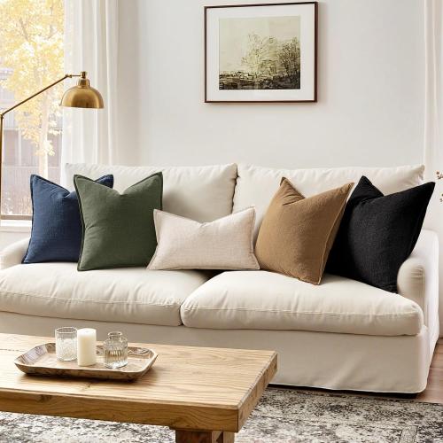 ANRODUO Decorative Linen Euro Pillow Covers 22x22 Natural Beige Pack of 2