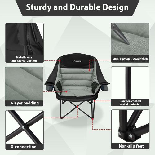 Oversized Camping Chair, Portable Folding Camping Chairs with Side Pocket, Cup Holder and Carry Bag, Heavy Duty Outdoor Camping Chairs for Adults, Fishing, Sports, Trip, up to 400lbs, Style 4