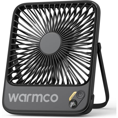 Warmco 10000mAh Portable Travel Fan 7-inch, Max 24H Runtime, Ultra-thin Quiet Rechargeable Battery Operated Desk Fan with Digital Display for Camping, Office, Bedroom, Cruise Essentials