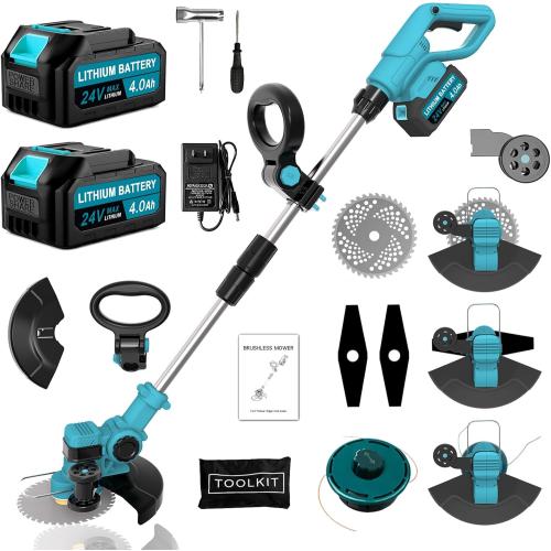 Blue Weed Eater Battery Powered, 21V Electric Weed Wacker Cordless, with 2X 4.0Ah Battery, Cordless Weed Wacker 3 Types of Cutting Blades, 2 in 1 Trimmer and Edger Easy Switching, for Lawn Yard Garden