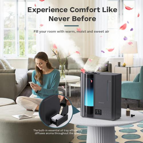 BREEZOME 8L Humidifiers for Bedroom, Warm & Cool Mist for Large Room Home, Top Fill Ultrasonic Humidifier, Humidity Sensor, Essential Oil, 60H Runtime, Quiet for Baby, Plants, Fast Relief