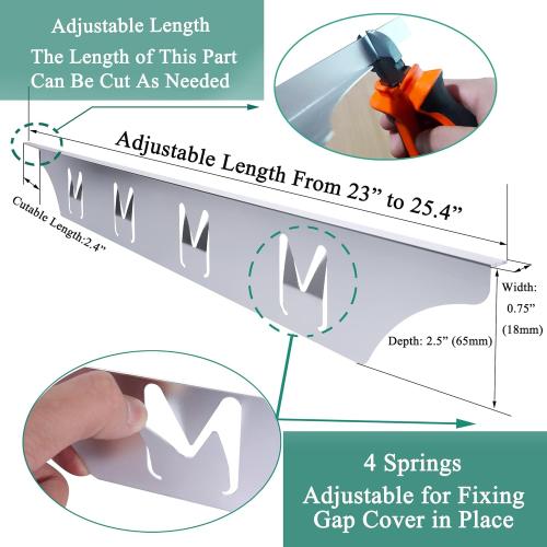 Stove Counter Gap Cover Filler, Range Trim Kit, Aluminum Don't Melt Like Silicone, For 1/32” to 5/8” Gap, Adjustable Length 23” to 25.4”, Left and Right 2 PCS, 3 Years Guarantee