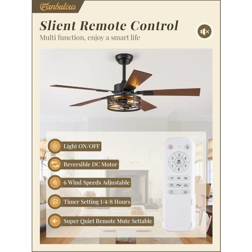 Fanbulous Farmhouse Ceiling Fans with Light, 48 Inch Bedroom Ceiling Fan with Lights, 6-Speed Adjustable, Quiet and Reversible DC Motor, Dual Finish 5 Blades, Rustic Caged Ceiling Fan for Living Room