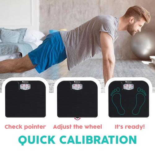 Adamson A21 Analog Scales for Body Weight - Up to 300 LB - New - Anti-Skid Rubber Surface - Large Numbers - Analog Bathroom Scale - Affordable - Durable with 20-Year Assurance - Full Black