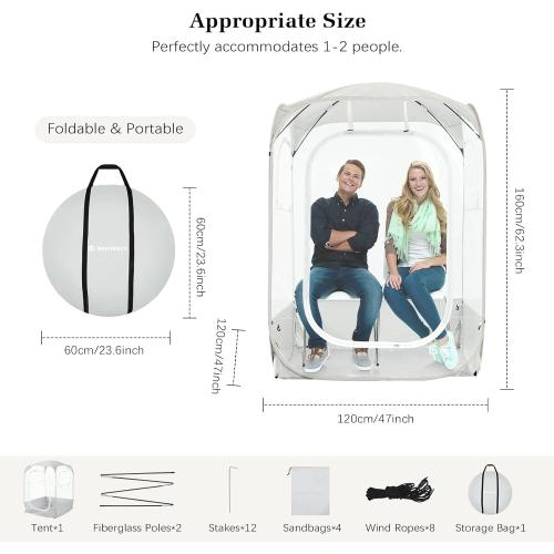 Sports Pods, Instant Pop Up Bubble Tent Fits 1-2 Persons, No Condensation, Spacious Interior, Ultra Visibility for Outside Sports Events, Fishing, Ultra Visibility, All Weather Protection