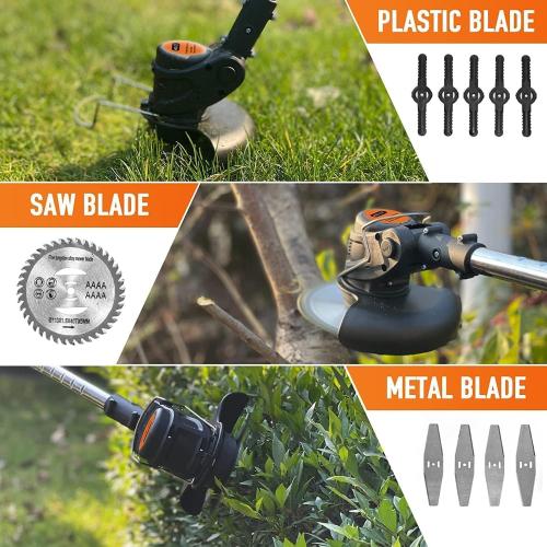Black and Orange Electric Weed Wacker 21V Electric Weed Cordless Eater with 2pcs Batteries and 3 Types Blades&Auxiliary Wheel Weed Trimmer Lightweight 3 in 1 Stringless Grass Trimmer Edger/Brush Cutter for Lawn