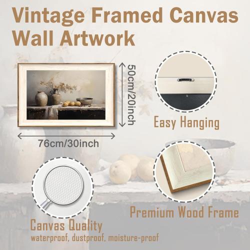 ASTRDECOR Framed Kitchen Wall Art Prints, Rustic Kitchen Farmhouse Wall Decor Living Room, Vintage Jars Still Life Oil Painting Dining Room Wall Decor, Fruits Botanical Canvas Wall Art-20''x 30''