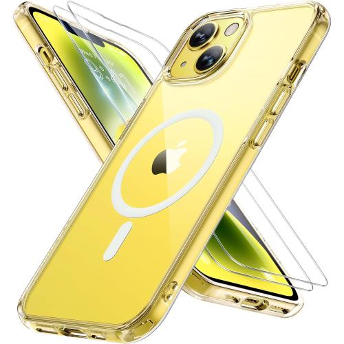 Miracase Magnetic for iPhone 14 Case 6.1 inch (Compatible with MagSafe)（with 2X Screen Protectors） Military-Grade Protection, Anti-Fingerprint Translucent Matte Phone Case Cover, Clear