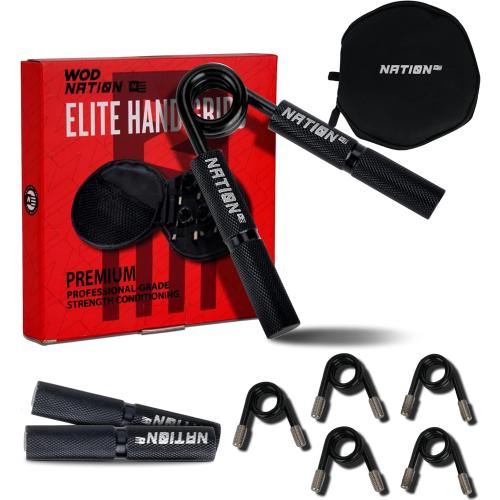 4 PCS WOD Nation Adjustable Hand Grip & Forearm Strengthener - 100-300 lb, Platinum Black, V-Shape Wrap Handles - Wrist Strengthener - Hand Gripper Trainer - Heavy Duty Grip Trainer Set - Fitness Equipment