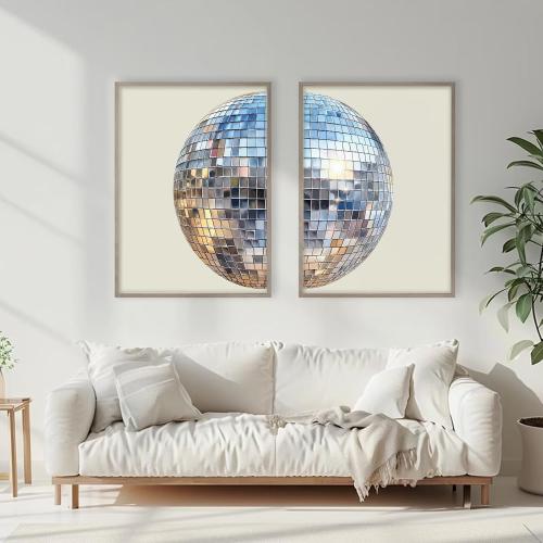 Size 24x36 Set of 2 Disco Ball Wall Art Aesthetic Preppy Canvas Wall Decor Disco Ball Poster Funky Art Retro Trendy Prints Girly Pictures for Living Room Bedroom 24x36 Inch Unframed Set of 2