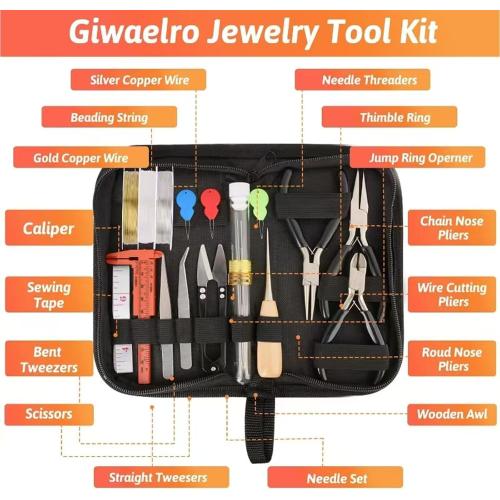 Giwaelro Jewelry Making Kit for Adults, Jewelry Making Supplies with Pliers, Wires, Findings, Necklace Chains, Magnifier and Storage Bag