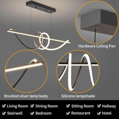 Modern Ceiling Chandelier Light, Anti Flicker Pendant Lamp with Remote Control Dimmable 3 Color Mode & Brightness (Warm Cool Neutral Light) for Kitchen Bar