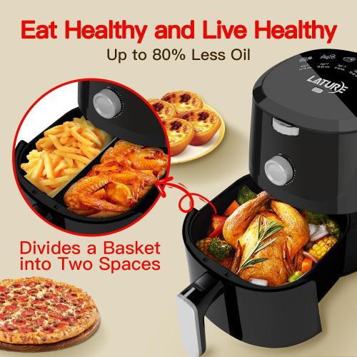 4.2 QT Air Fryer Oven Cooker with Two Independent Frying Baskets, Temperature and Time Control Dishwasher Non-stick Basket 6 Cook Presets