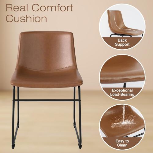 LSSBOUGHT Dining Chairs Set of 2, Mid-Century Modern Dining Room Chair Kitchen Chairs, PU Leather Farmhouse Upholstered Dinner Chair for Kitchen Dining Room,Brown