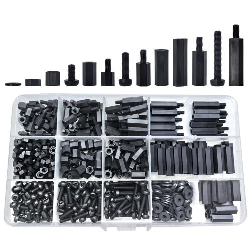 600PCS of M3 Male Female Nylon Hex Spacer Standoffs Screws Nuts, Motherboard Bolt and Screw Combination Suite for Circuit Board PCB Board Thread Column (Black)