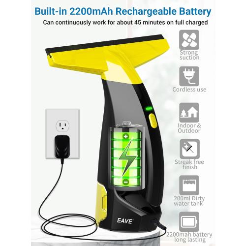 Rechargeable Window Vac, Power Window Vacuum Cleaner Set, Window Squeegee Electric Cleaning Tool for Windows, Tiles, Mirrors, 200ml Water Tank