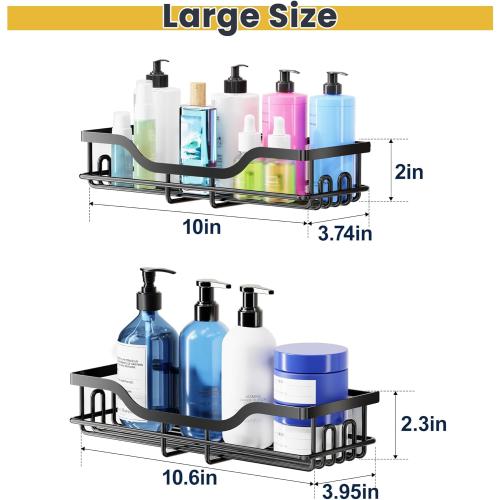 OMAIRA 3-Pack Shower Caddy with Soap Holder, Adhesive Rustproof No-drill Strudy Loading Inside Shower Organizer Shelves Rack Storage Bathroom Organization for Smooth Wall Glass Tile, Black (Large)