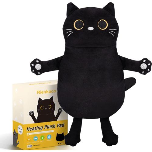 Microwave Heating Pad for Cramps Pain Relief, 16 * 12'' Moist Microwavable Period Menstrual Heating Pads for Cramps, Back, Neck Shoulder and Knee, Cute Stuffed Animal Heating Pad - Black Cat
