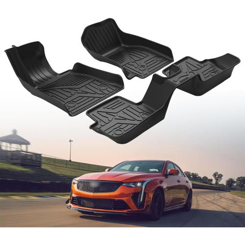Automotive Floor Mats for Cadillac CT4 2020-2025 2026, Heavy Duty TPE All Weather Protection Car Floor Mats, 1st & 2nd Row Full Set Rubber Floor Liners, Include CT4-V & CT4-V Blackwing, Black