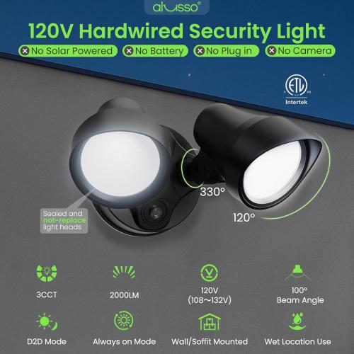 ALUSSO Dusk to Dawn Outdoor Lighting, 25W 2000LM Dusk Till Dawn Outdoor Light 120V, 3000K/4000K/6000K 3CCT IP65 Security Lights ETL Listed Dusk to Dawn Hardwired for House Yard Walkway ***Black 1 Pack